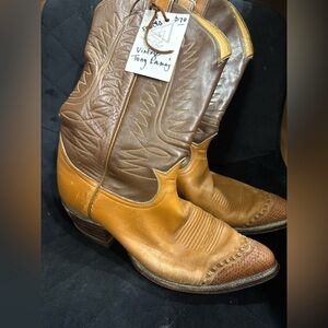 Two-Tone Brown Leather Cowboy Boots